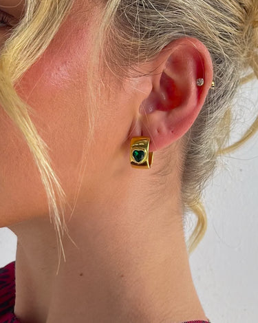 EMERALD HEART HUGGIE EARRINGS GOLD - STUDIO JO STORE